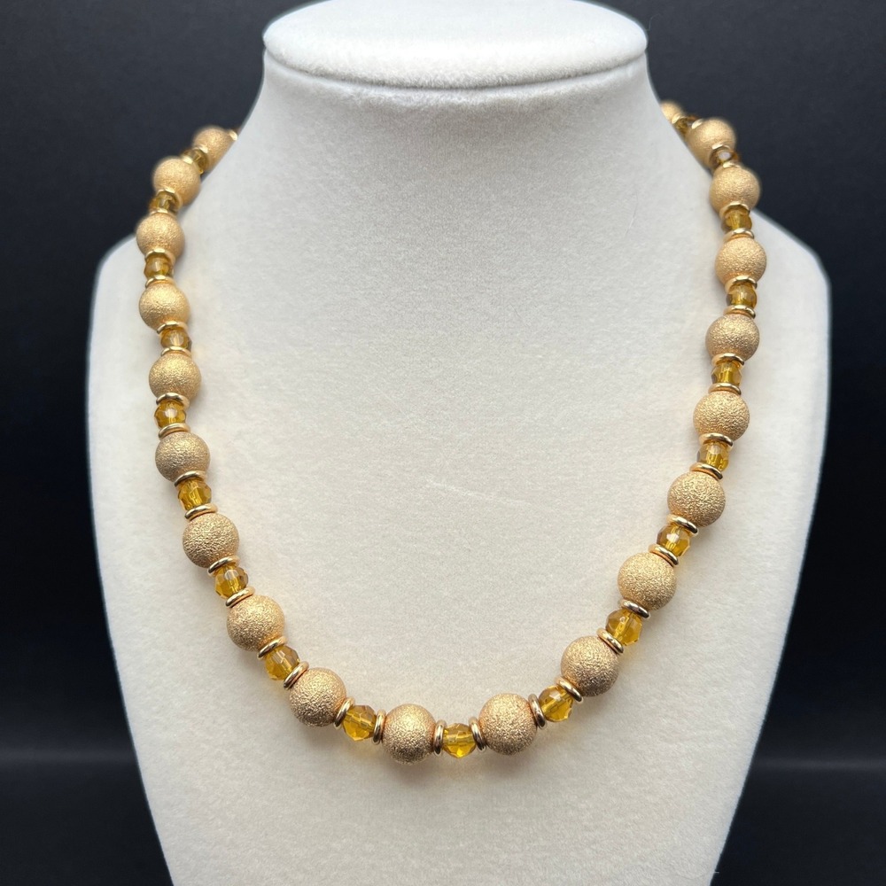 Premier Designs Beaded Necklace Gold Tone Stardust Bead Faceted Glass‎